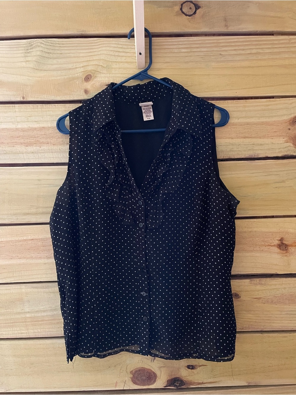 Covington Black Sleeveless Button-Front Blouse with White Polka Dots
